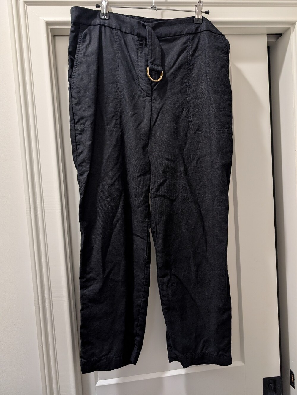 Ann Taylor Black Tapered Chinos with D-Ring Belt